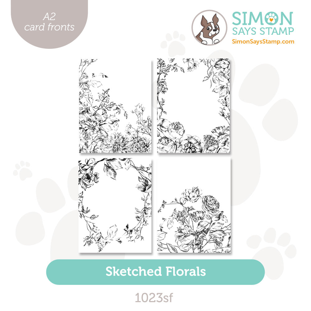 Simon Says Stamp Pack of 4 Watercolor Card Fronts Sketched Florals 1023sf