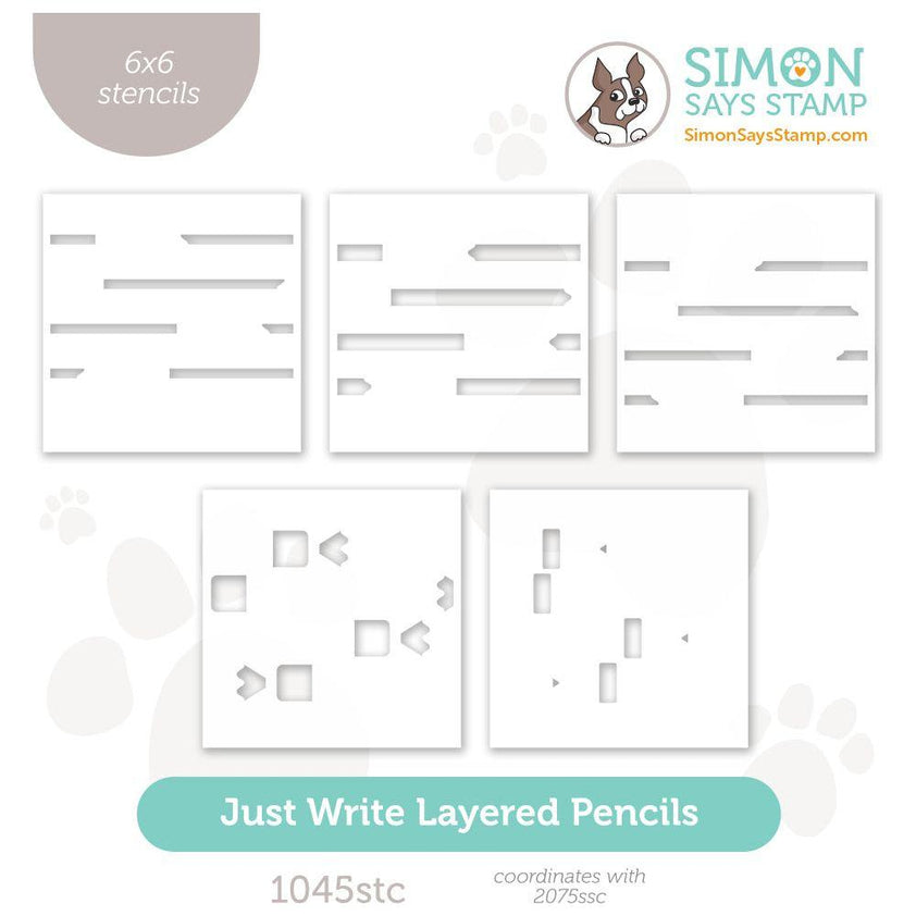 Simon Says Stamp Set of 5 Stencils Just Write Layered Pencils 1045stc