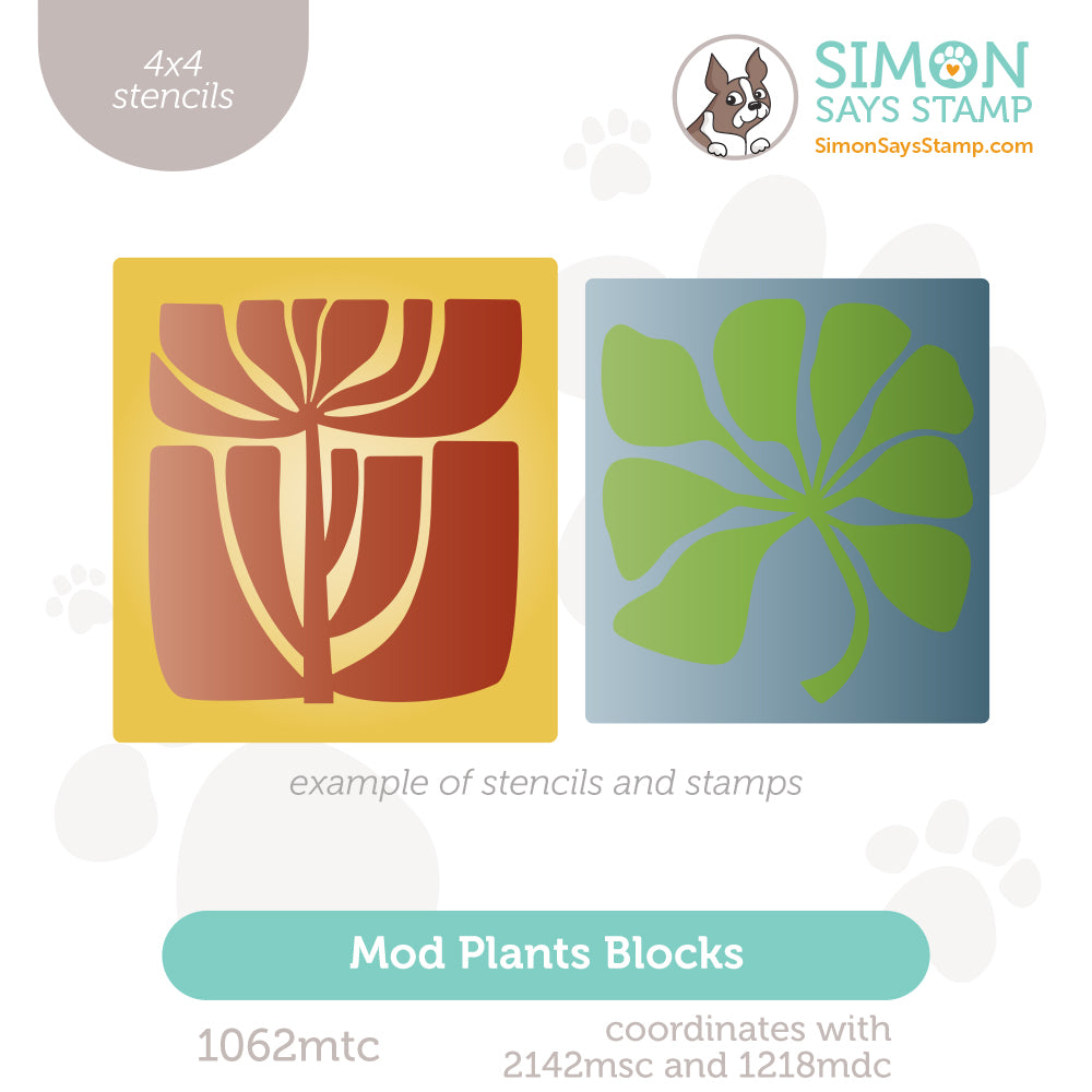 Simon Says Stamp Set of 2 Stencils Mod Plants Blocks 1062mtc Rain or Shine