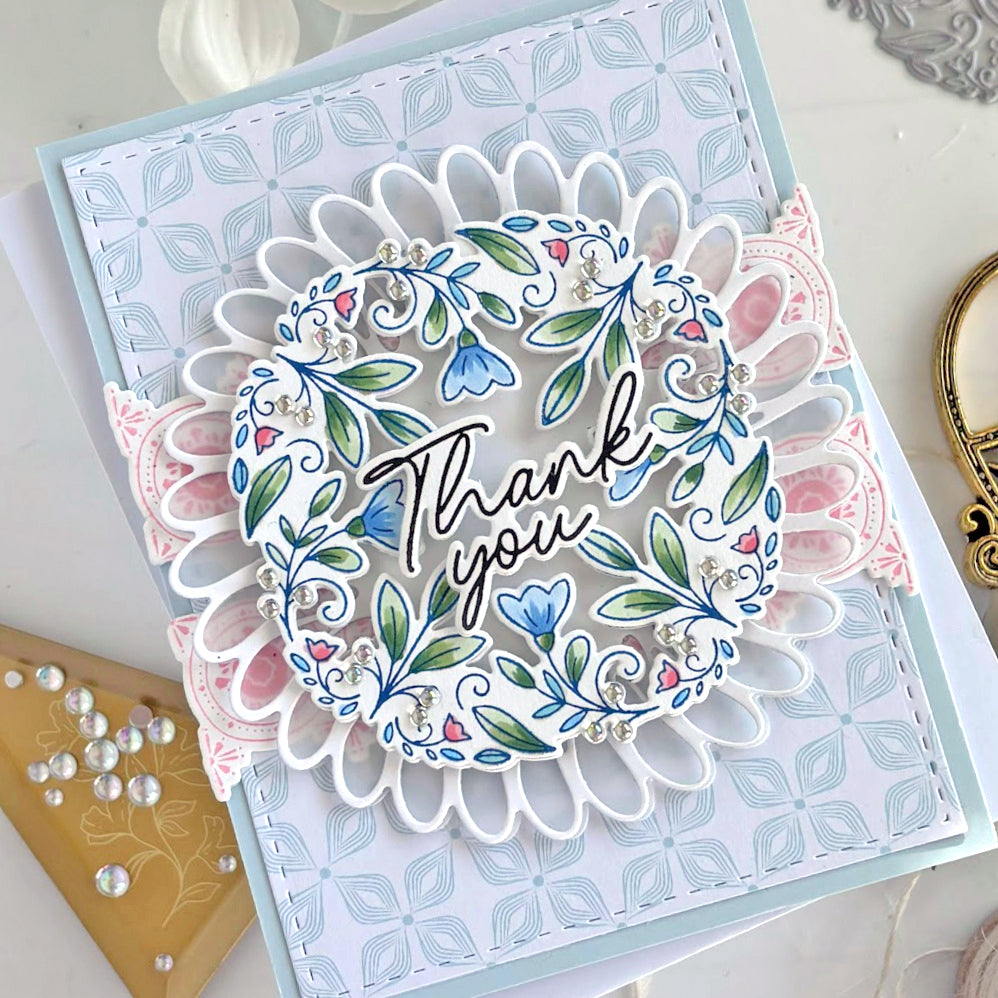 Pinkfresh Studio Medallion Border Press Plate 215923 Floral Thank You Card | color-code:ALT03