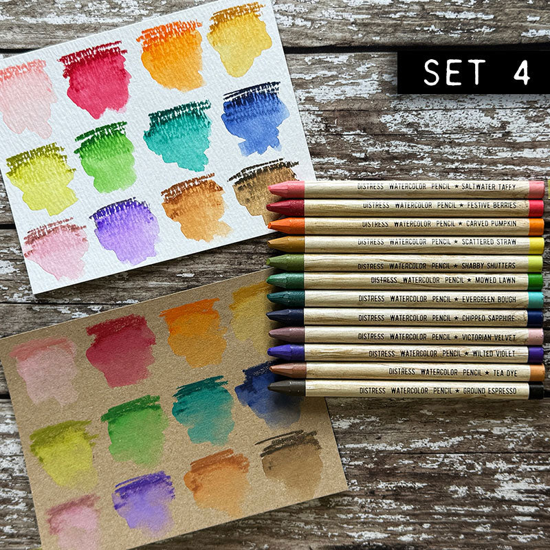Tim Holtz Distress Watercolor Pencils Sets 4, 5, 6 And Sharpener Bundle Ranger Set 4 Color Swatch