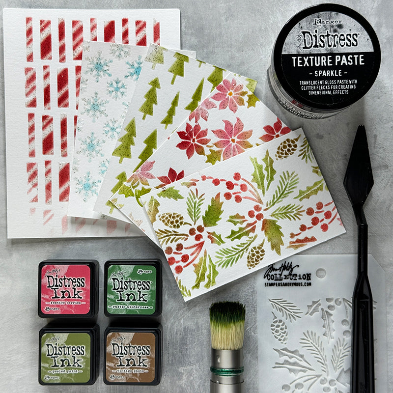 Tim Holtz Distress Mini Ink Pad Vintage Photo Ranger TDP40262 Christmas Stencil Project | color-code:ALT87