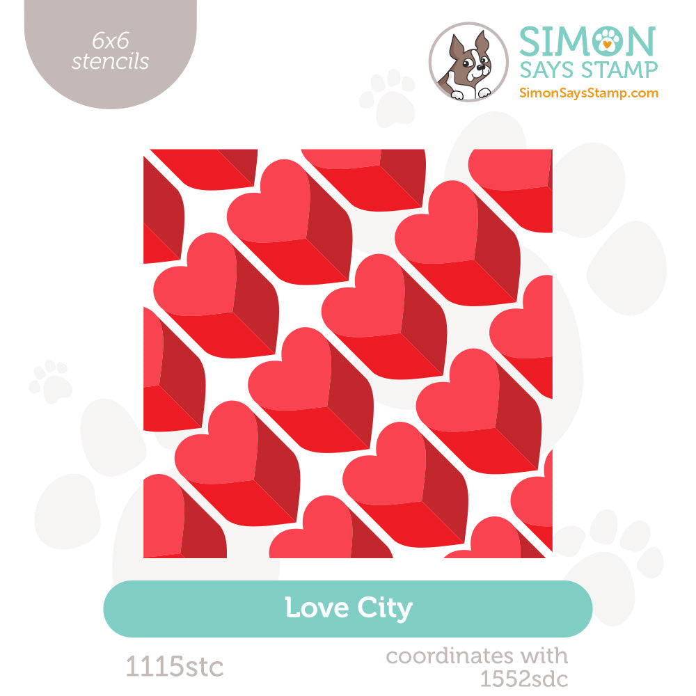 Simon Says Stamp Set of 3 Stencils Love City 1115stc Heart to Heart