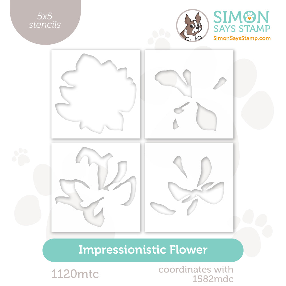 Simon Says Stamp Set of 4 Stencils Impressionistic Flower 1120mtc In My Heart