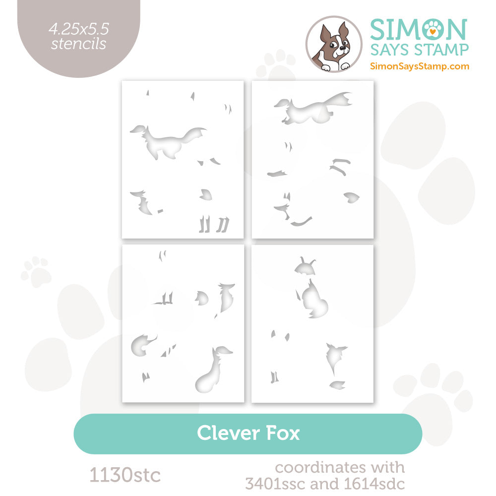 Simon Says Stamp Set of 4 Stencils Clever Fox 1130stc Shine On