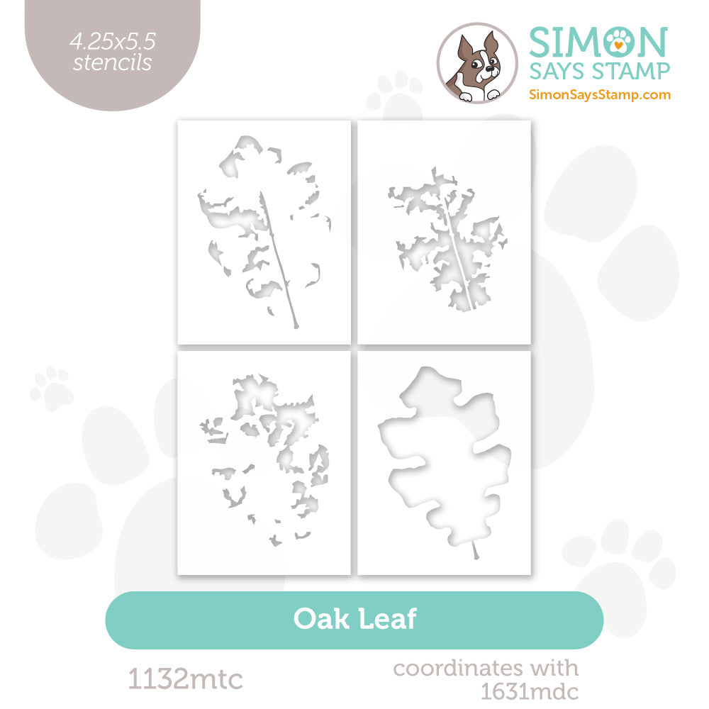 Simon Says Stamp Set of 4 Stencils Oak Leaf 1132mtc Every Happiness