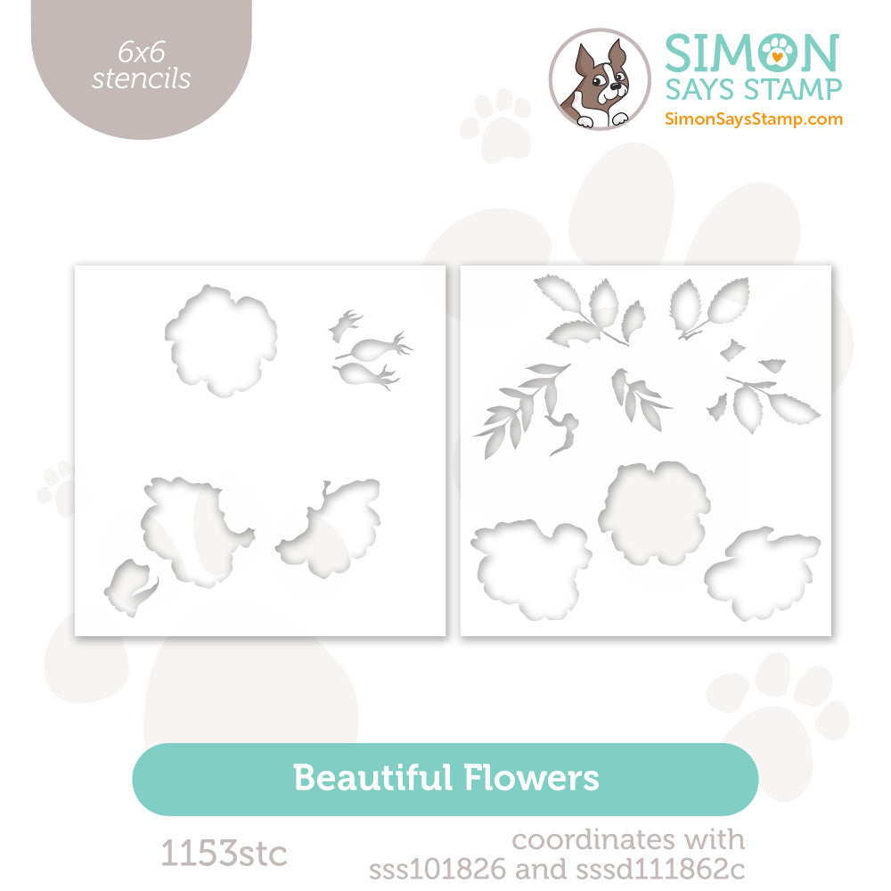 Simon Says Stamp Set of 2 Stencils Beautiful Flowers 1153stc Shine On