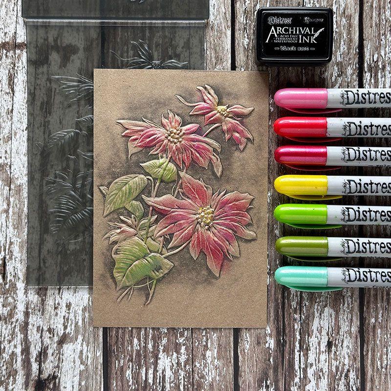 Tim Holtz Distress Archival Ink Pad BLACK SOOT Ranger Floral Holiday Card | color-code:ALT7