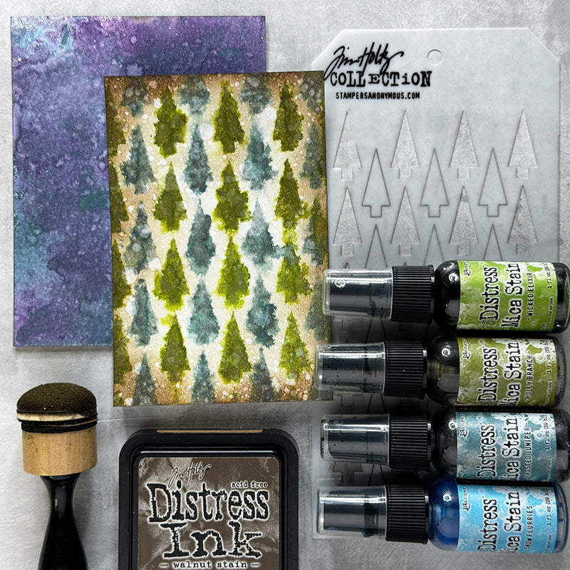Tim Holtz Distress Holly Branch Mica Stain Ranger Christmas Tree Stencil Project | color-code:ALT05