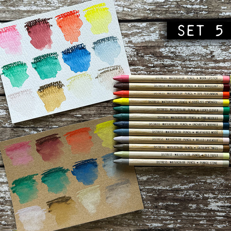 Tim Holtz Distress Watercolor Pencils Sets 4, 5, 6 And Sharpener Bundle Ranger Set 5 Color Swatch