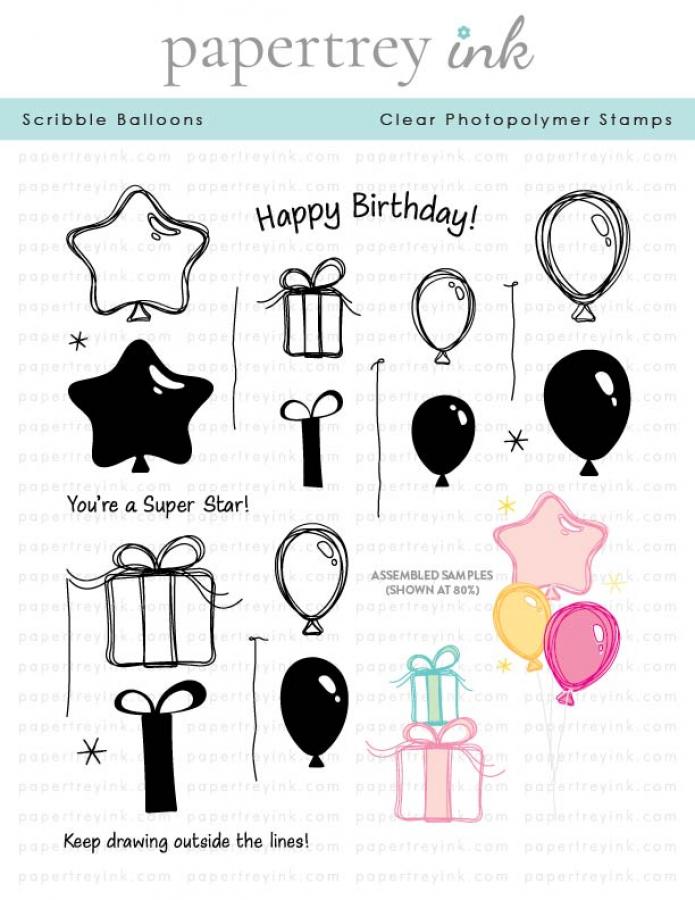 Papertrey Ink Scribble Balloons Clear Stamps 1559