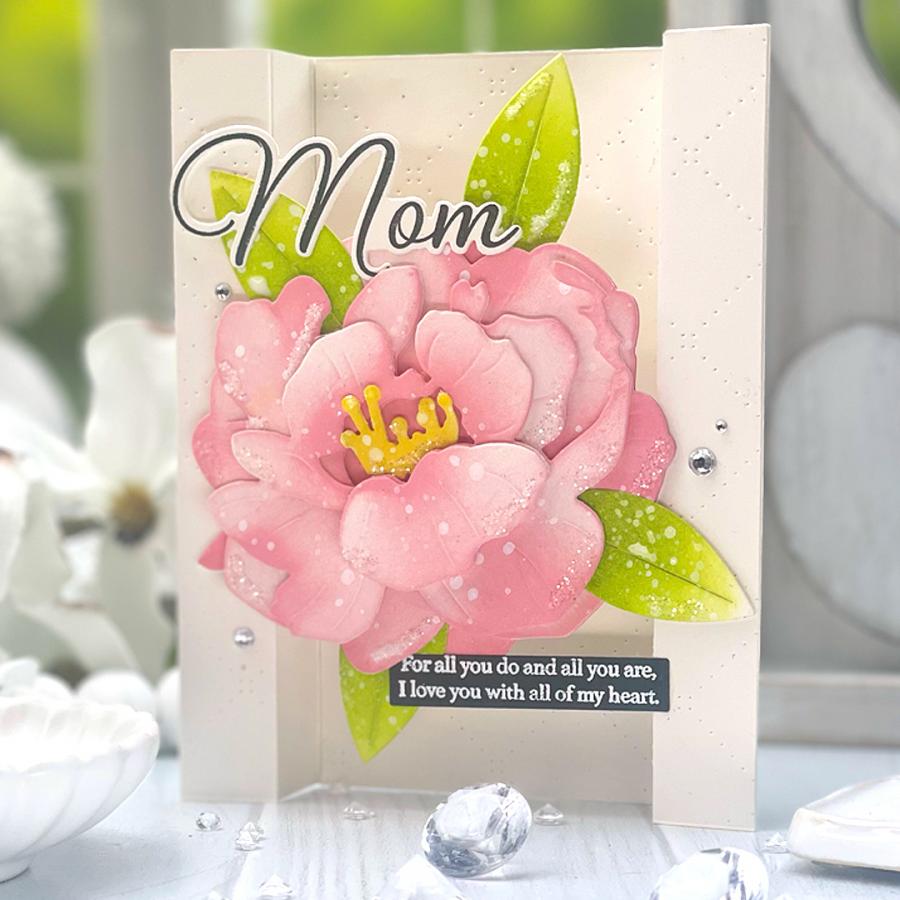 Papertrey Ink Mother's Day Sentiments Clear Stamp and Die Set pink flower