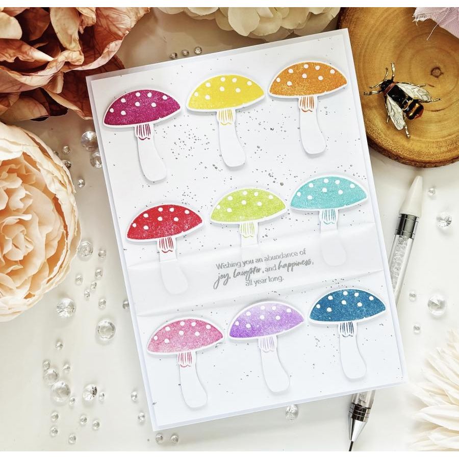 Papertrey Ink Wild About Mushrooms Clear Stamp and Die Set mushroom rainbow
