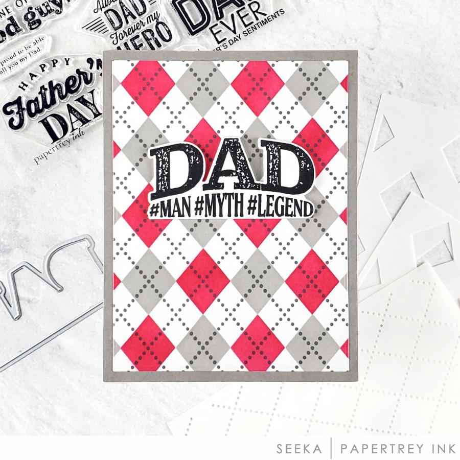 Papertrey Ink Father's Day Sentiments Clear Stamp and Die Set scarlet and gray
