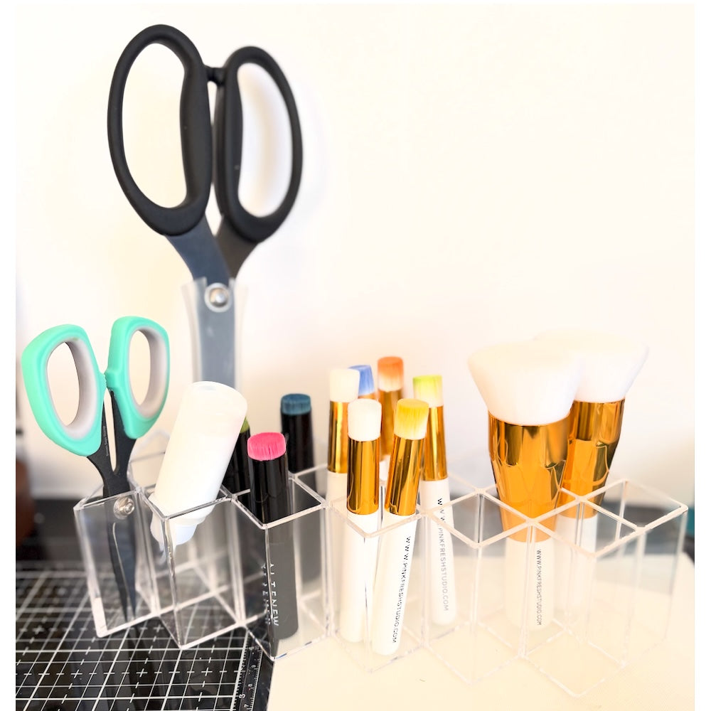 16 Slot Clear Acrylic Organizer Stand with PFS brushes and Scissors