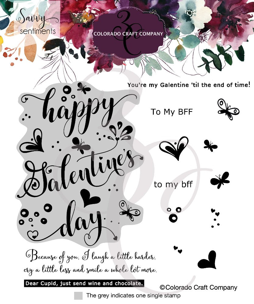 Colorado Craft Company Savvy Sentiments Galentine's Day Clear Stamps ss956