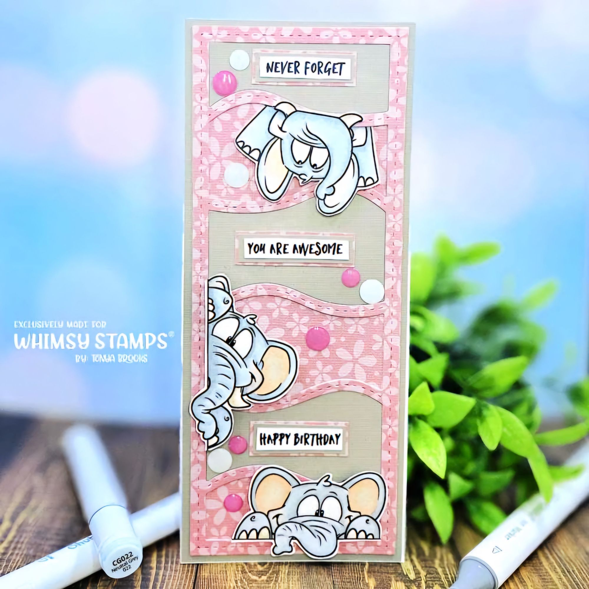 Whimsy Stamps Elephantastic Clear Stamp and Die Set you are awesome