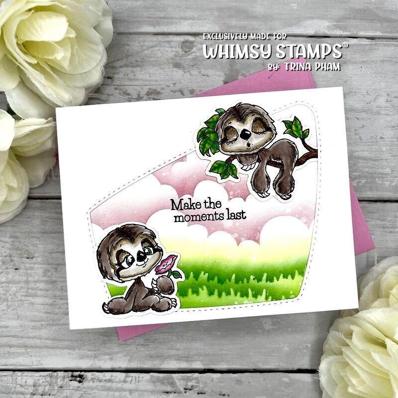 Whimsy Stamps Sloth Moments Clear Stamp and Die Set pink flower
