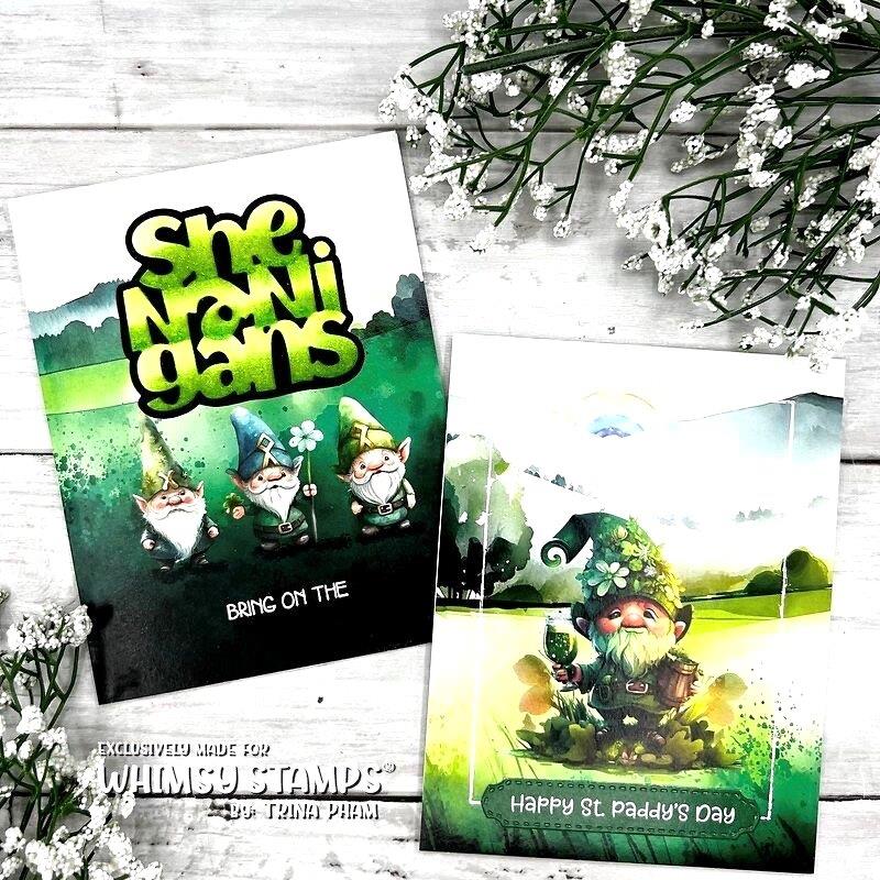 Whimsy Stamps Quick Card Fronts Gnome Wishes wsqcf-03 happy st. patrick's day