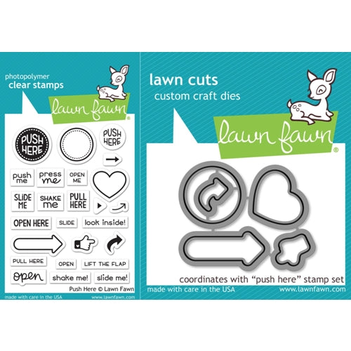 Simon Says Stamp! Lawn Fawn SET LF17SETPH PUSH HERE Clear Stamps and Dies