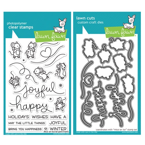 Simon Says Stamp! Lawn Fawn SET MICE ON ICE Clear Stamps and Dies HLFMOI