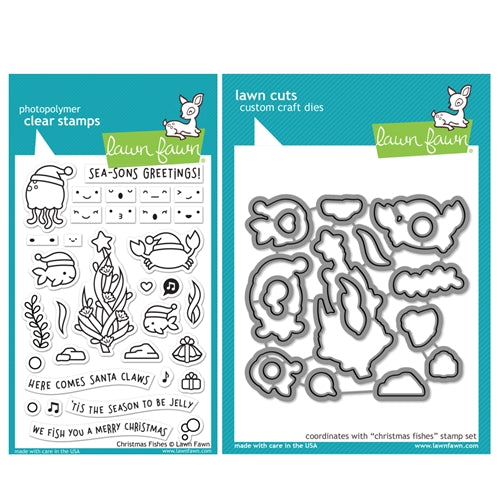 Simon Says Stamp! Lawn Fawn SET CHRISTMAS FISHES Clear Stamps and Dies HLFCF