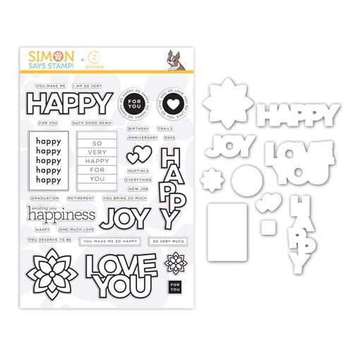 Simon Says Stamp! CZ Design Stamps and Dies HAPPY DAYS set386hd Send Happiness