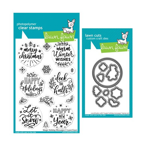 Simon Says Stamp! Lawn Fawn SET MAGIC HOLIDAY MESSAGES Clear Stamps and Dies lfmhm