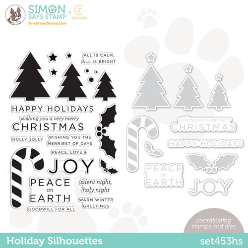 Simon Says Stamp! CZ Design Stamps and Dies HOLIDAY SILHOUETTES set453hs Peace On Earth