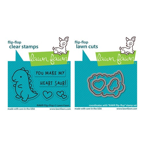 Simon Says Stamp! Lawn Fawn SET RAWR FLIP-FLOP Clear Stamps and Dies lfrff