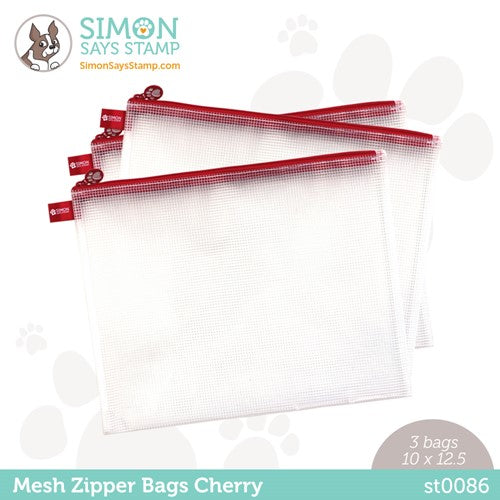 Simon Says Stamp! Simon Says Stamp CHERRY Red MESH ZIPPER BAGS 3 Pack st0086