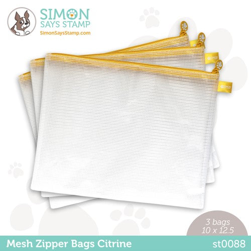 Simon Says Stamp! Simon Says Stamp CITRINE Yellow MESH ZIPPER BAGS 3 Pack st0088