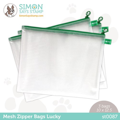 Simon Says Stamp! Simon Says Stamp LUCKY Green MESH ZIPPER BAGS 3 Pack st0087