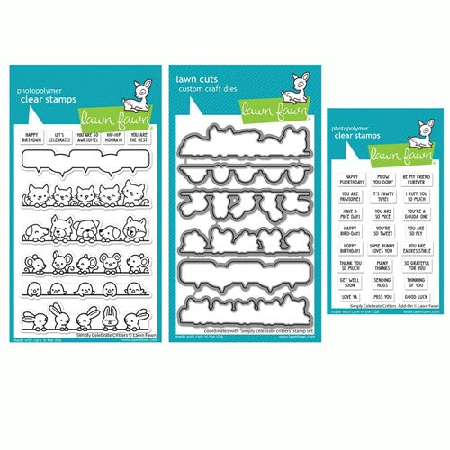 Simon Says Stamp! Lawn Fawn SET SIMPLY CELEBRATE CRITTERS Clear Stamps and Dies m2lfscc