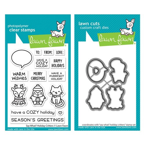 Simon Says Stamp! Lawn Fawn SET SAY WHAT HOLIDAY CRITTERS Clear Stamps and Dies a2lfswh