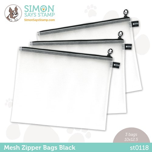 Simon Says Stamp! Simon Says Stamp BLACK MESH ZIPPER BAGS 3 Pack st0118