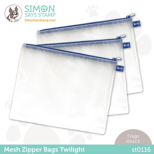 Simon Says Stamp! Simon Says Stamp TWILIGHT Blue MESH ZIPPER BAGS 3 Pack st0116