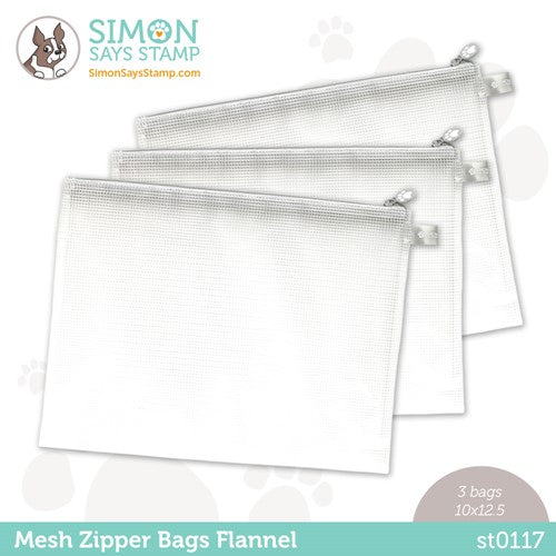 Simon Says Stamp! Simon Says Stamp FLANNEL Gray MESH ZIPPER BAGS 3 Pack st0117