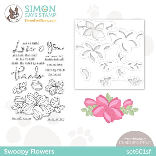 Simon Says Stamp! Simon Says Stamps and Stencils SWOOPY FLOWERS set601sf Kisses