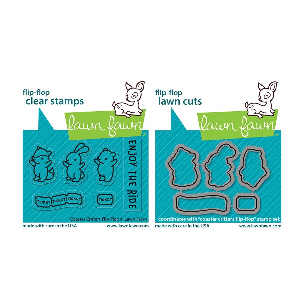 Lawn Fawn Set Coaster Critters Flip-Flop Clear Stamps and Dies lfccff