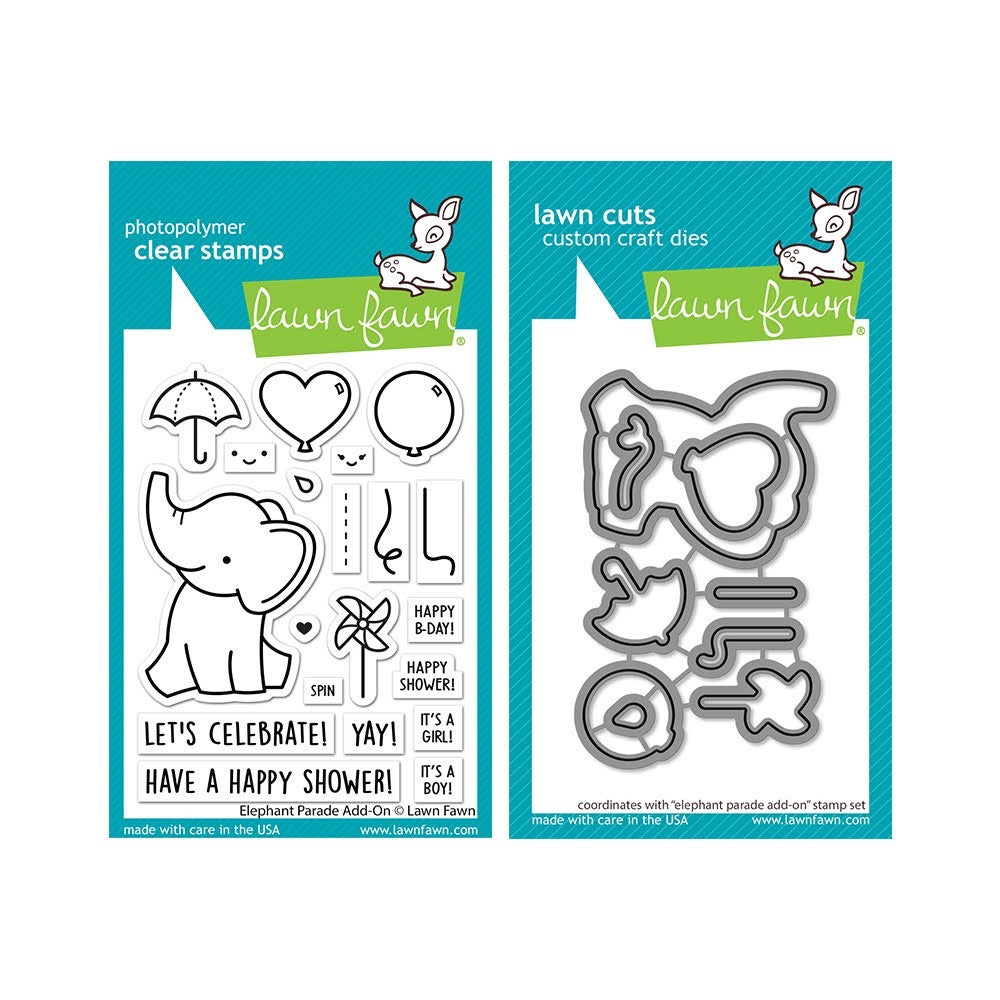 Lawn Fawn Set Elephant Parade Add-On Clear Stamps and Dies lfepao