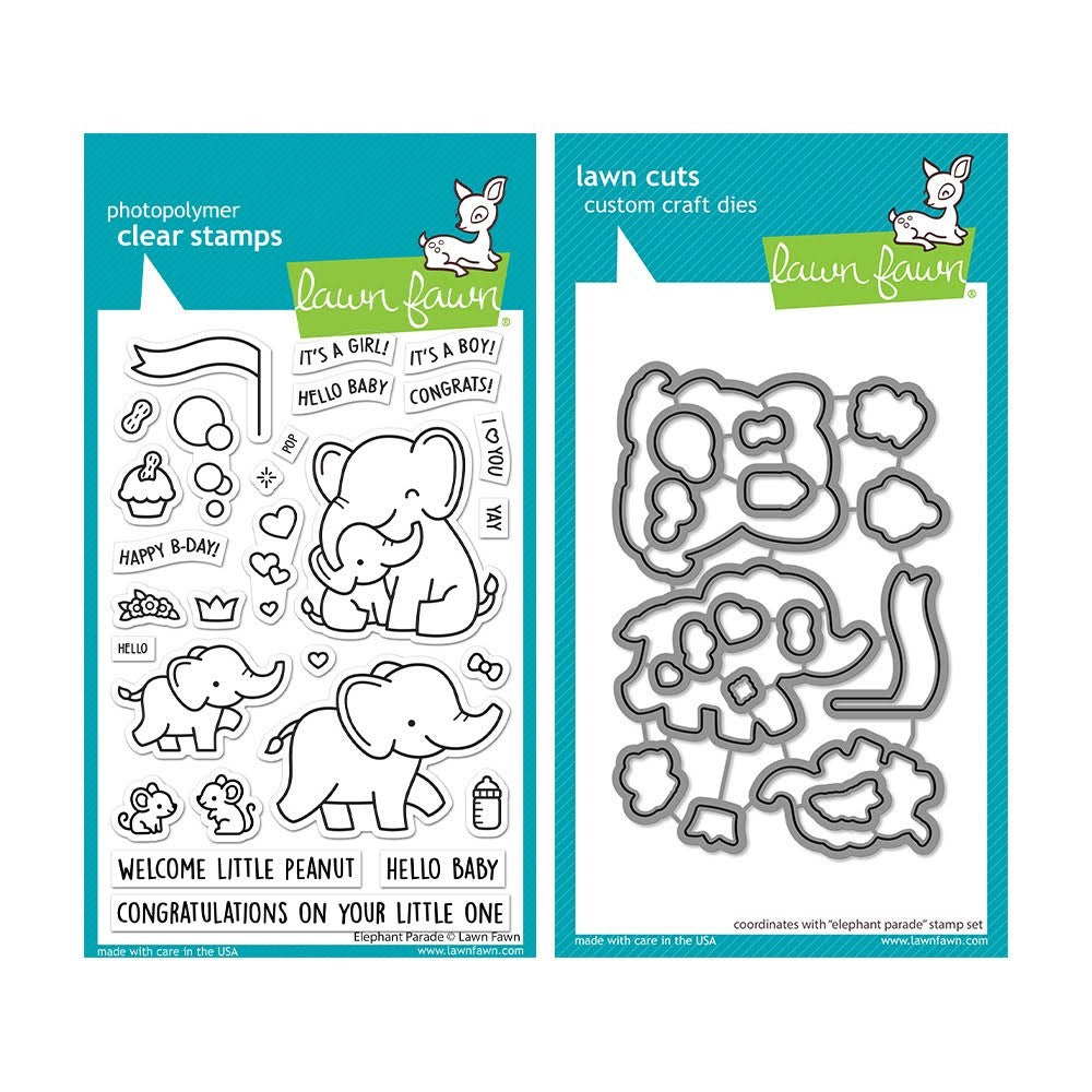 Lawn Fawn Set Elephant Parade Clear Stamps and Dies lfep