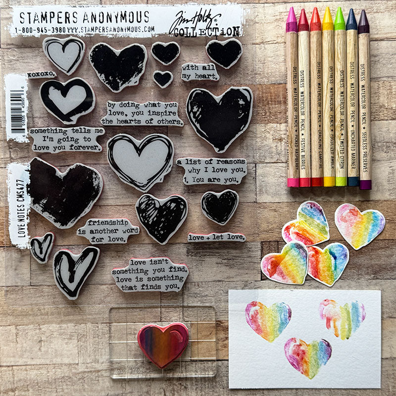 Tim Holtz Distress Watercolor Pencils Set 4 And Pencil Sharpener Bundle Colorful Hearts | color-code:ALT01
