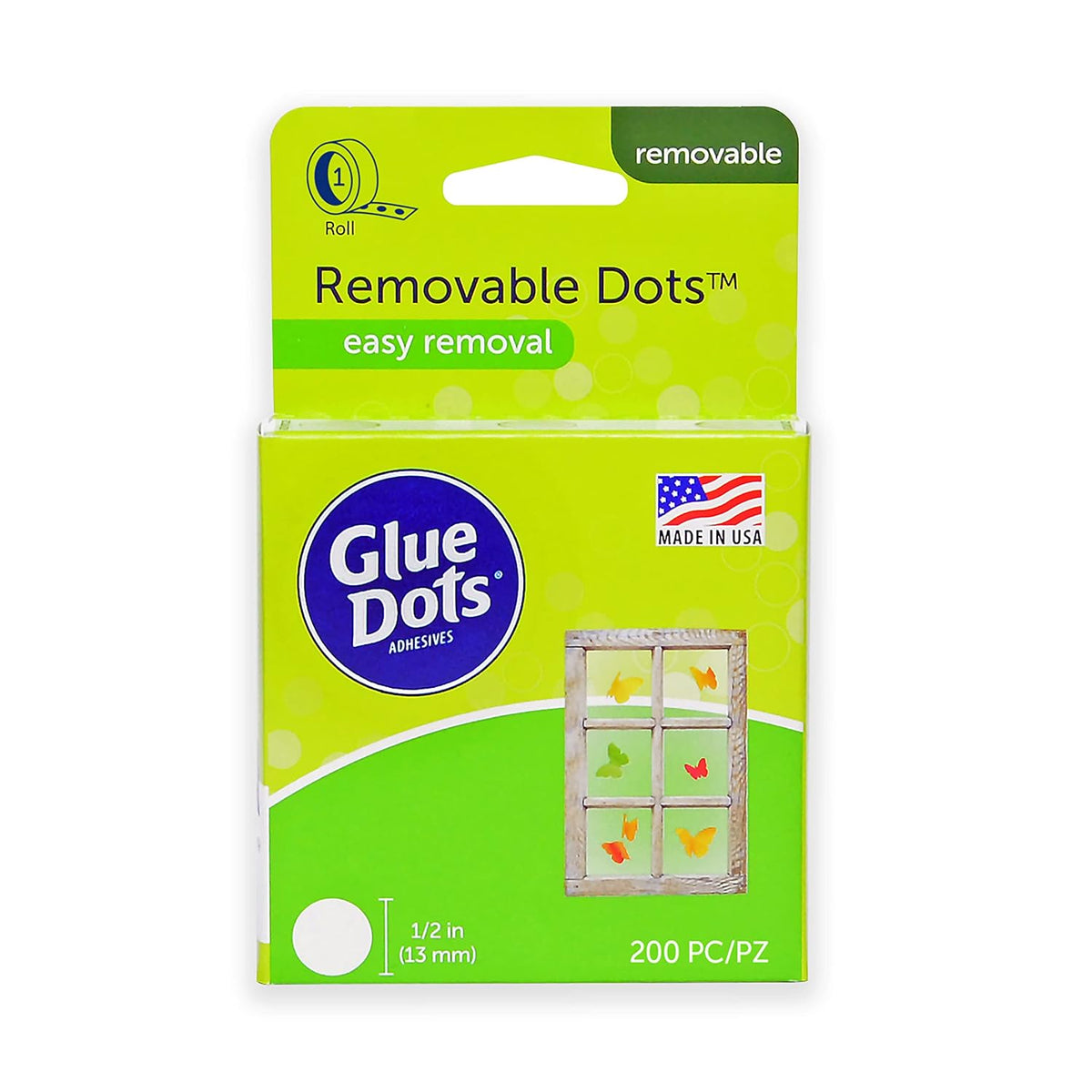 200 Glue Dots 0.5 INCH REMOVABLE Roll Adhesive Green