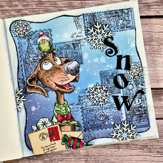 AALL & Create Stamped Wishes A6 Clear Stamp Set 1492 green bird brown dog christmas stamps snowflakes card vicky papaioannou | color-code:ALT01