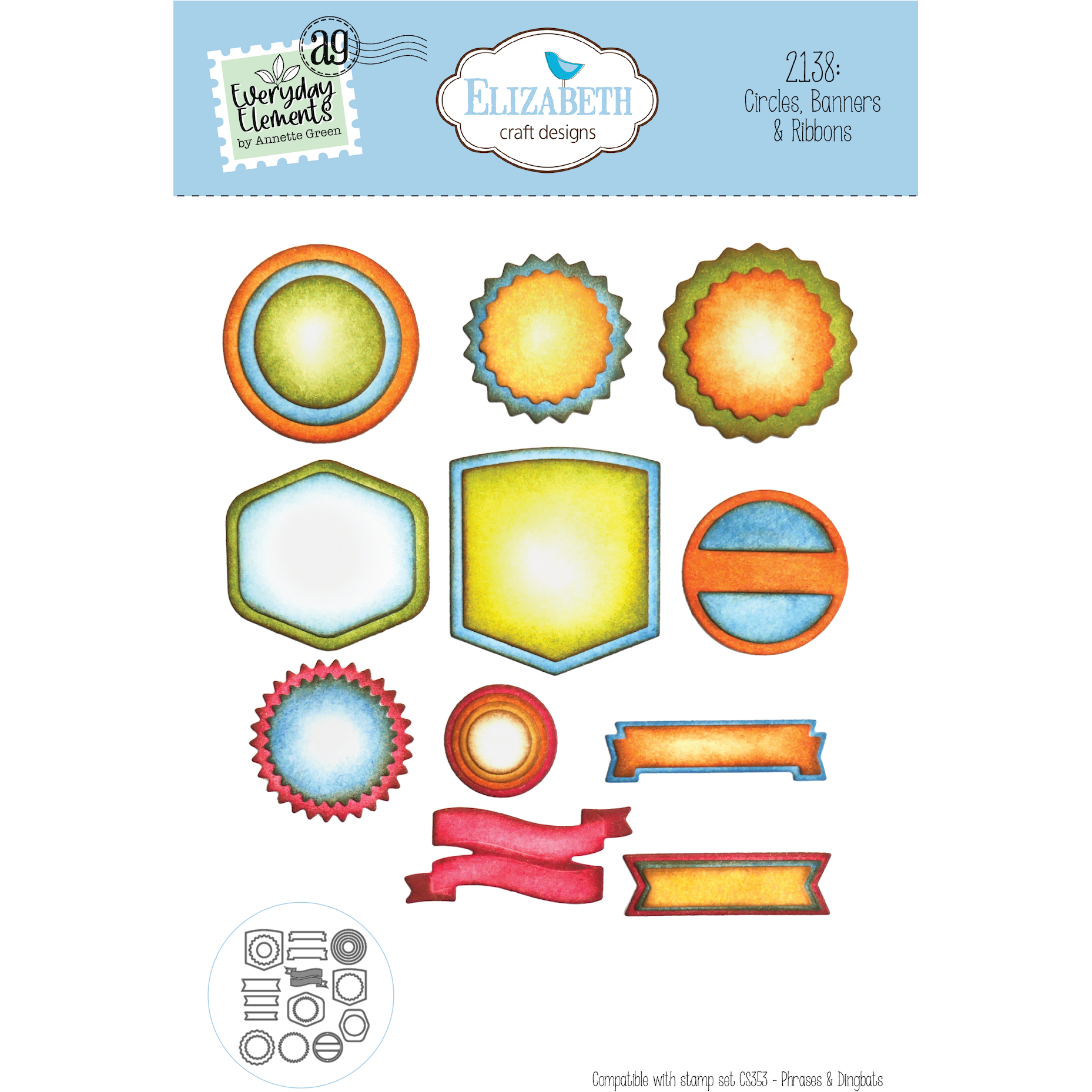 Elizabeth Craft Designs Circles, Banners & Ribbons Dies 2138
