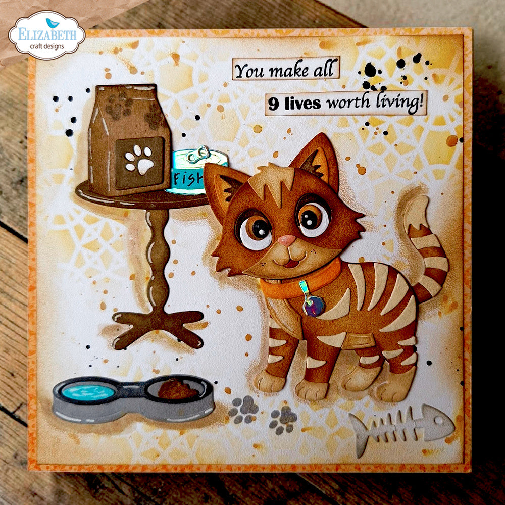 Elizabeth Craft Designs Cats Dies 2370 cat food cat bowl 9 lives card