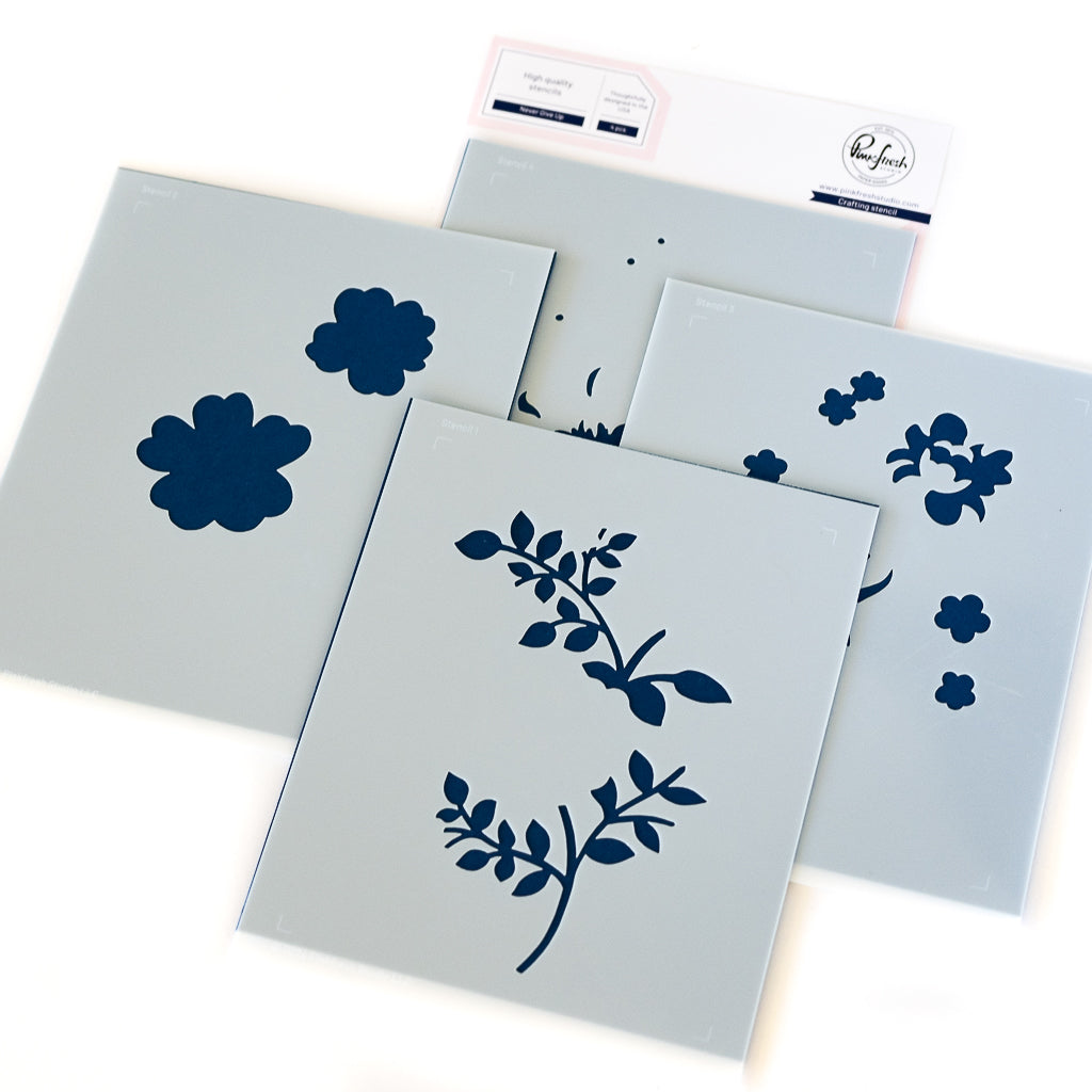 Pinkfresh Studio Never Give Up Stencil Set 242324
