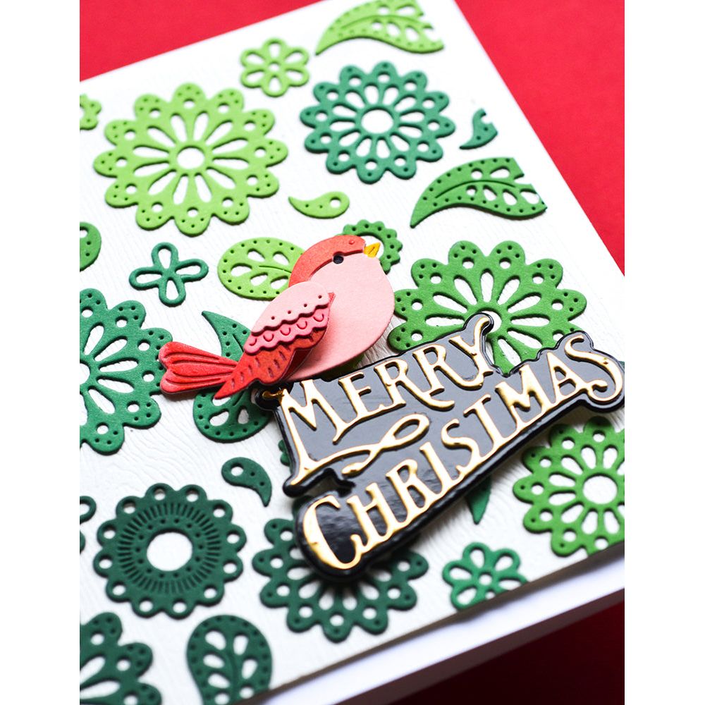 Poppy Stamps Nordic Bird Dies 2571 merry christmas