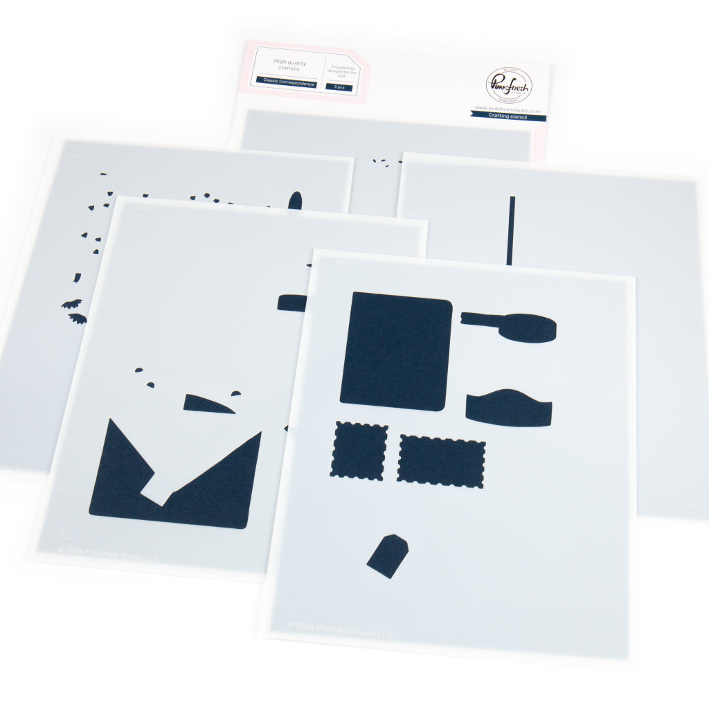 Pinkfresh Studio Classic Correspondence Stamps Dies Stencils And Press Plates Bundle*